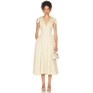 Helsa Fairweather Midi Dress in Stretch Cotton Sateen in Hay